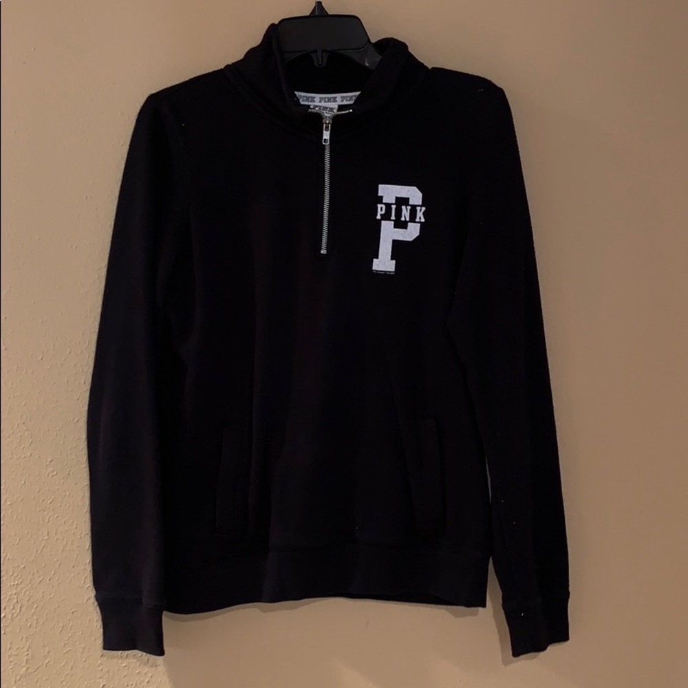 Pink all black 3/4 zip sweat shirt